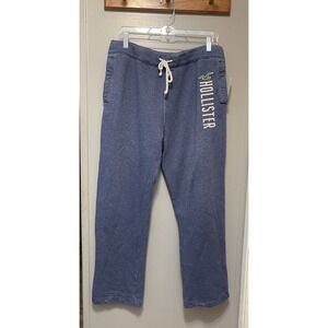 Women's Hollister Co Blue Sweatpants White Print Stretch Waist  Large 28" Inseam